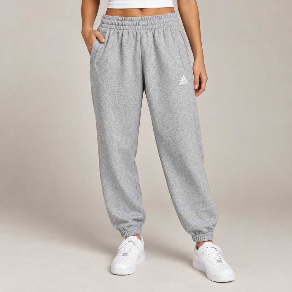Adidas EUC Light Gray Joggers Womens XS X‎ Small White Logo Pockets
